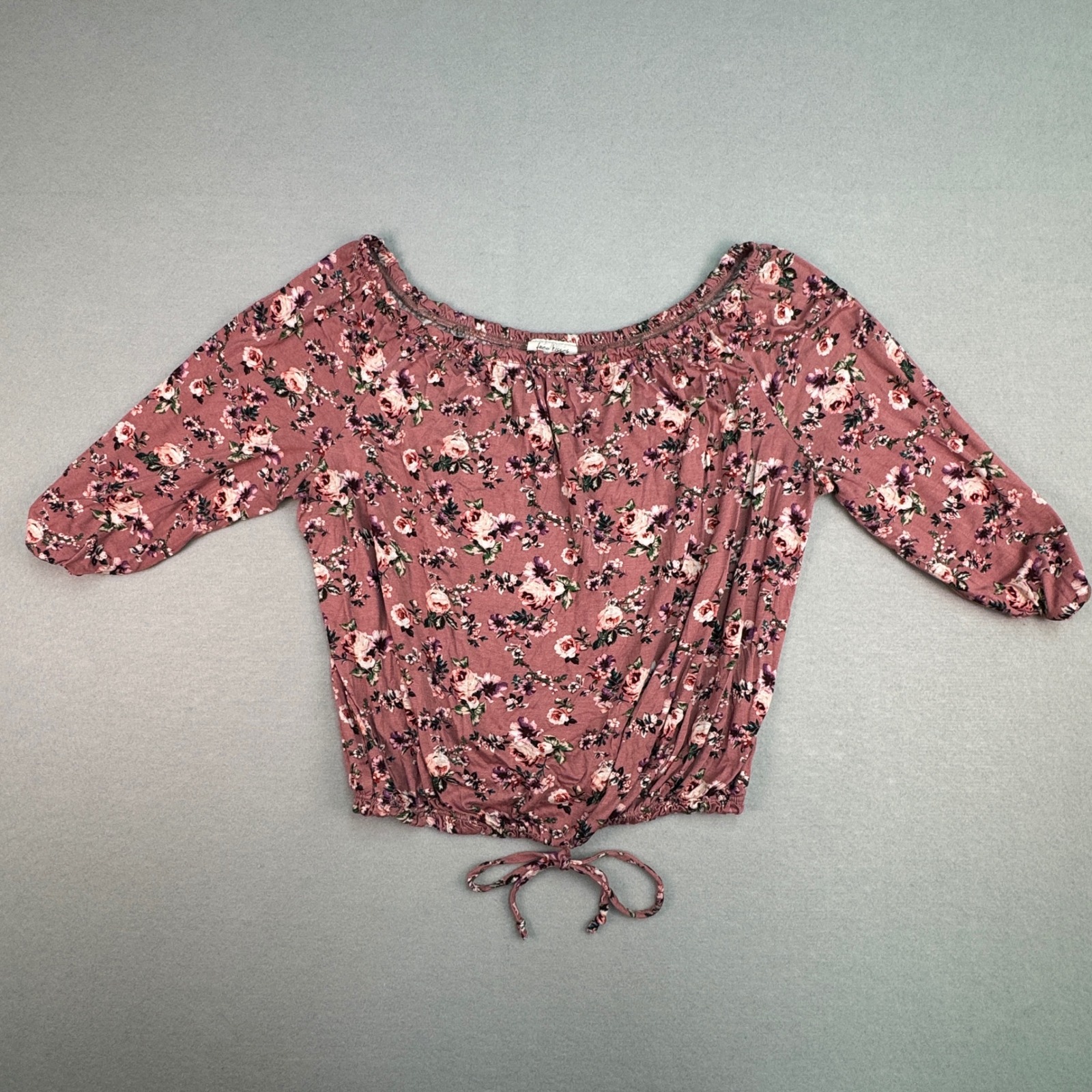 Free Kisses Free People Youth Girl's Floral Roses Crop Top Front Bow Large